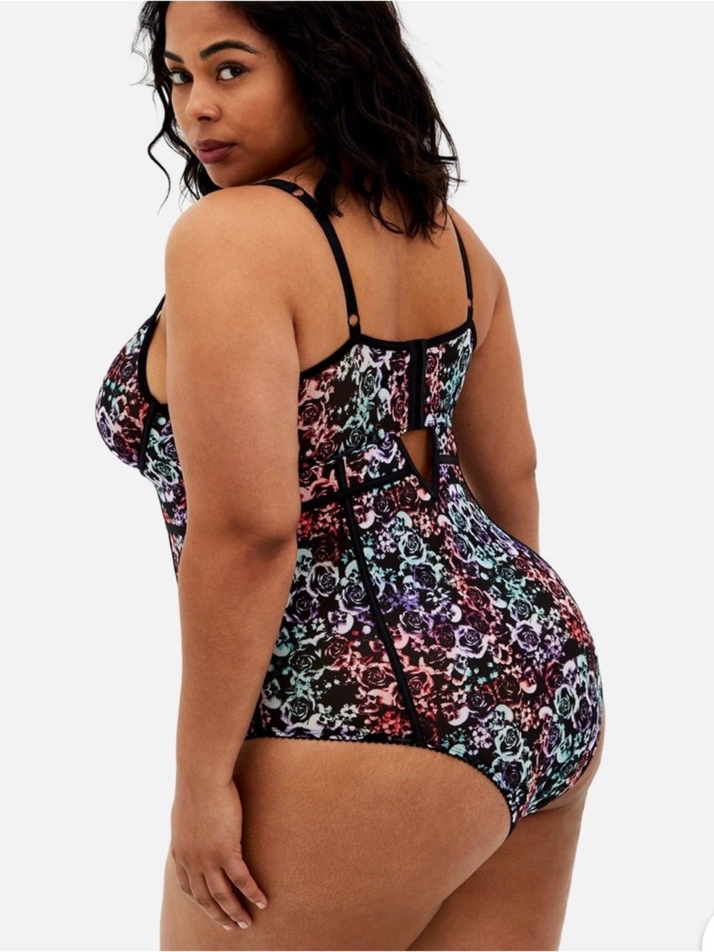 torrid NWT Black Floral & Skull Longline Underwire Bodysuit - Picture 10 of 12